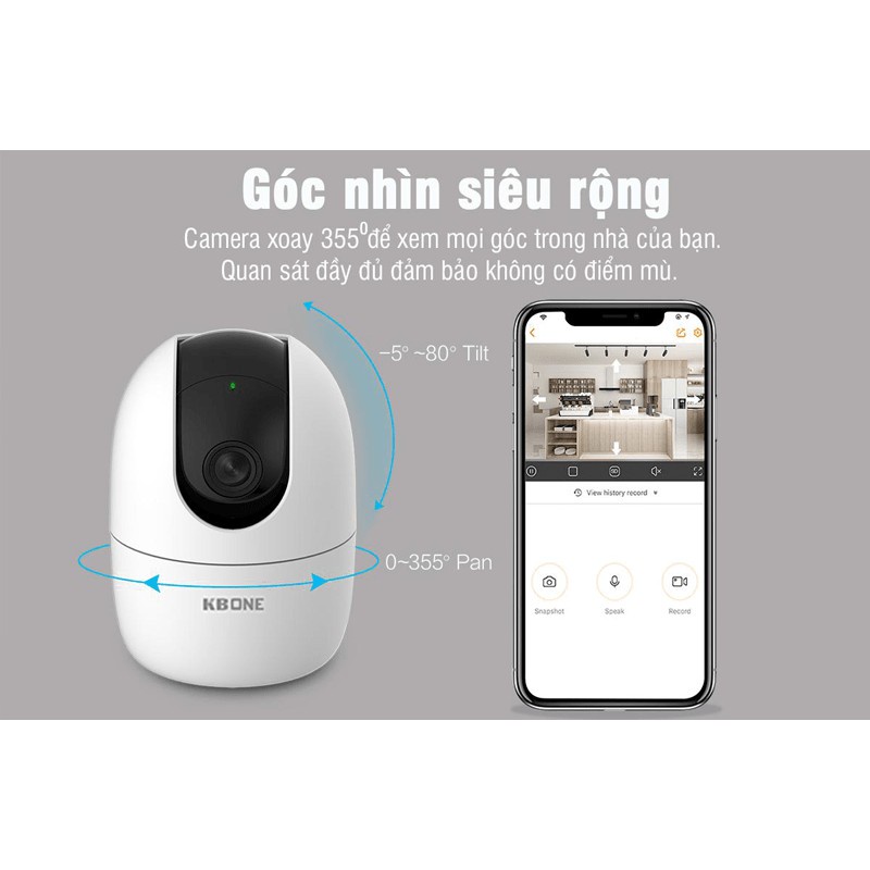 Camera IP Wifi KBONE KN-H21PA 2.0MP, Xoay 360 Độ, Phát Hiện Chuyển Động, Hồng Ngoại Thông Minh