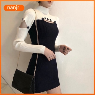 Fashionable long-sleeved stylized dress with buttons