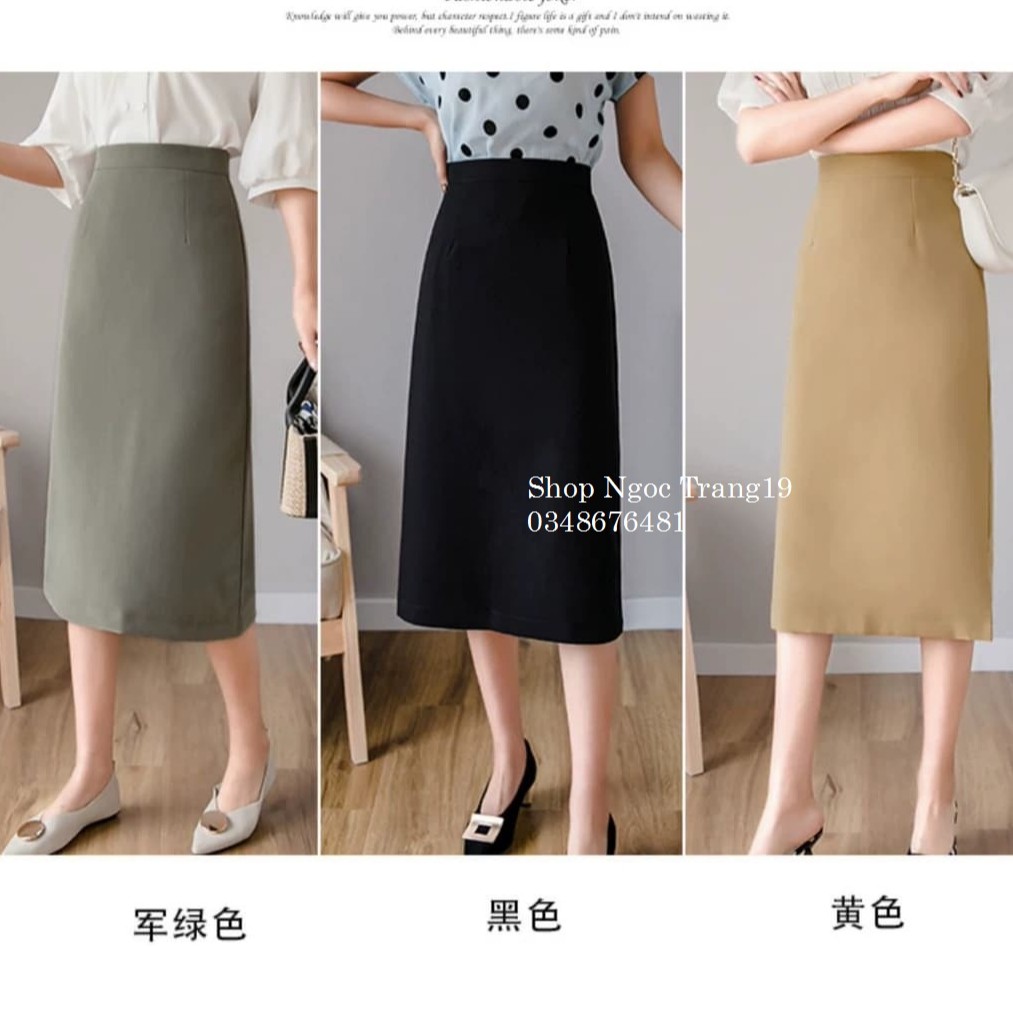 chân váy chữ A dáng dài 70cm sẻ sau thiết kế