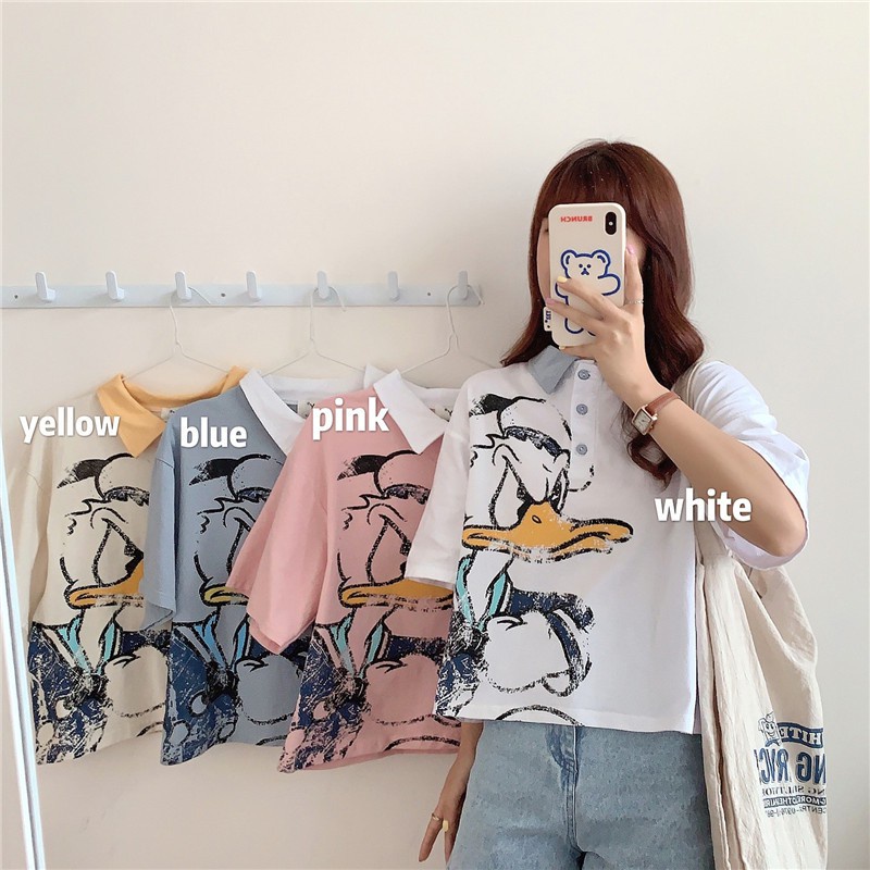 Short-sleeved T-shirt for women 2021 new junior high school student girl polo shirt Korean style loose short top clothes