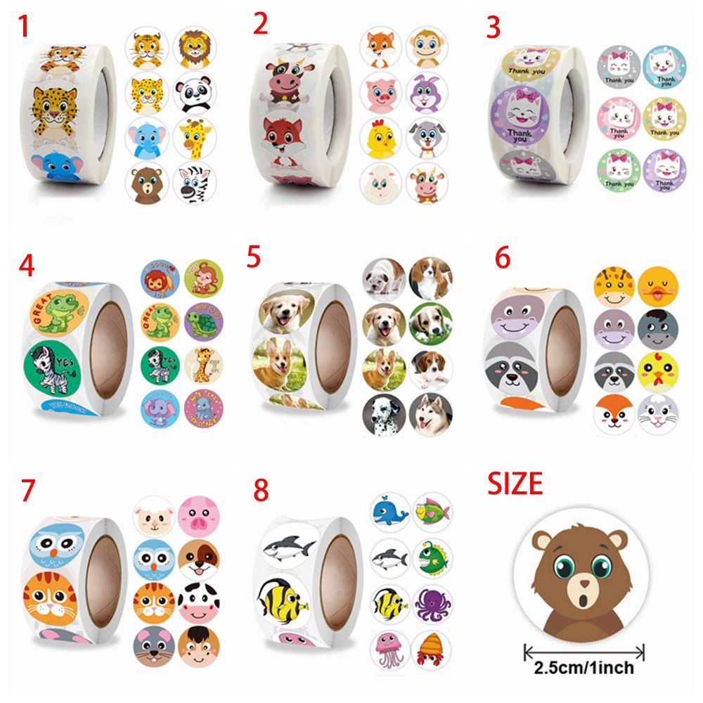 Nhãn dán trang trí hình tròn 1inch họa tiết hoạt hình dễ thương