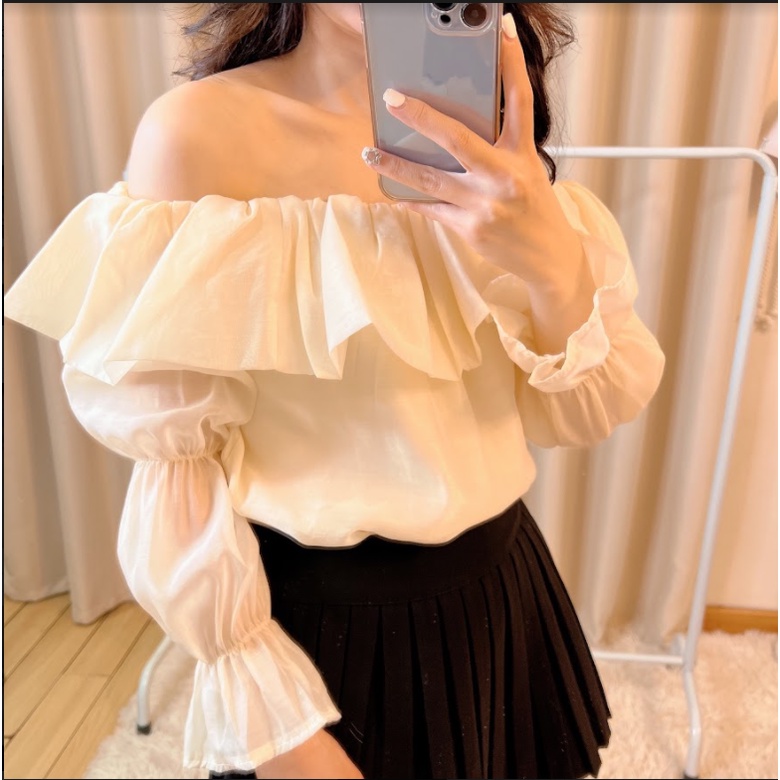 Áo trễ vai voan tay bồng