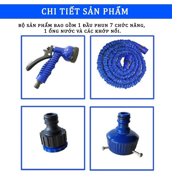 Bộ Dây Dẫn Nước Co Giãn Magic Hose 30m Kèm Đầu Vòi 7 Chế Độ Xịt(MÀU XANH)