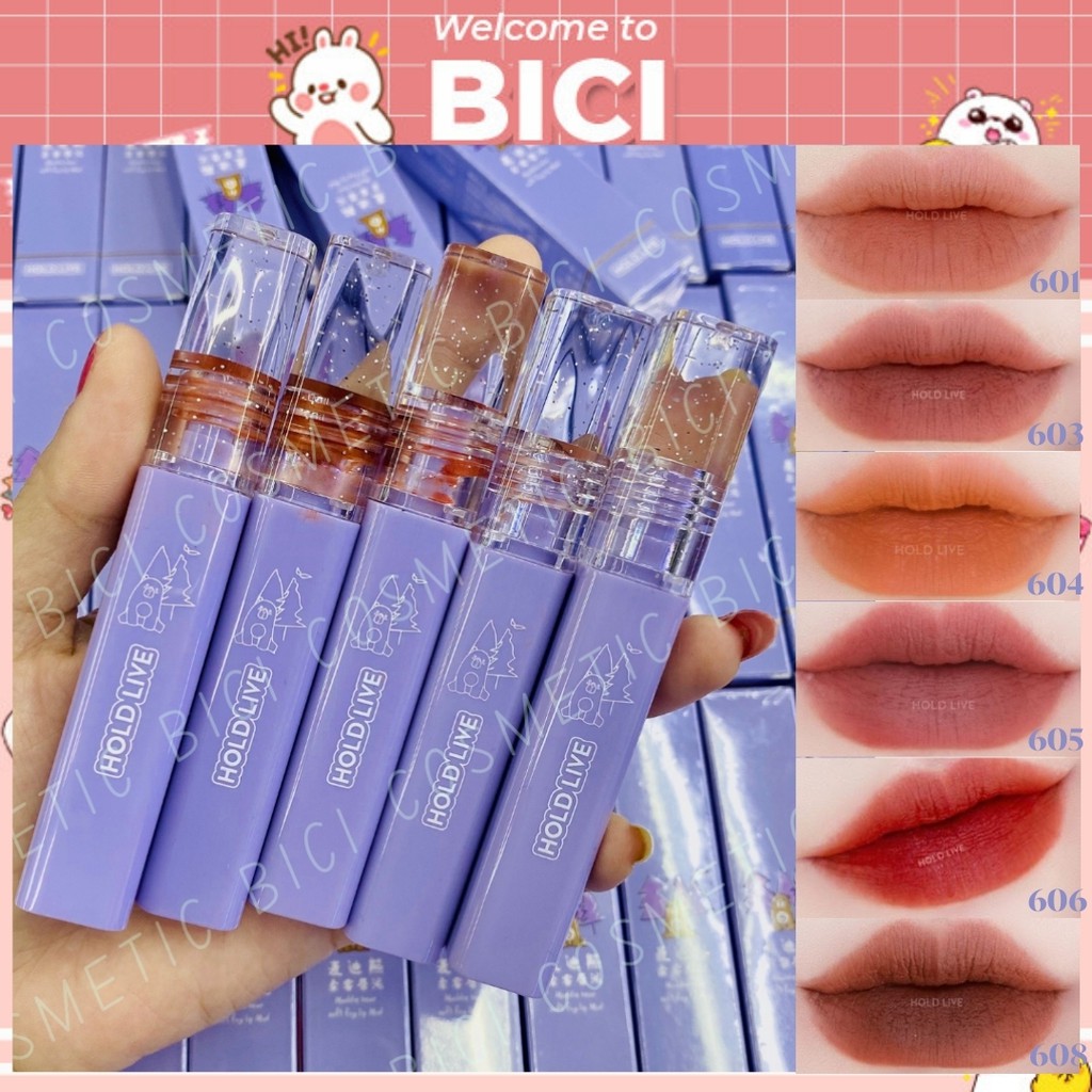 Son HOLD LIVE Tím dạng Kem Hình Gấu Maddie Bear Soft fog Lip Mud Nội Địa Trung