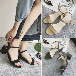Sandal da lộn đế vuông 3 màu tôn da