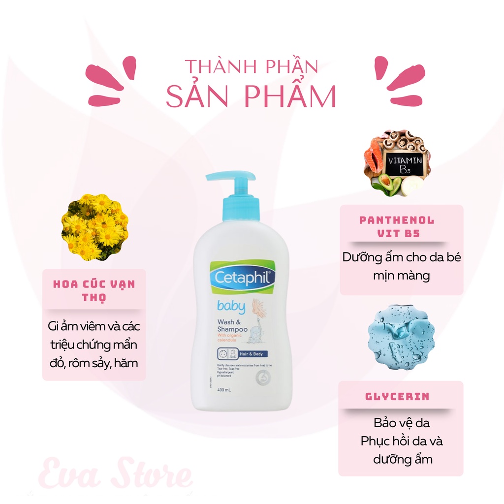 [Nhập khẩu] Sữa tắm gội Cetaphil 2in1 cho bé - Sữa tắm tinh chất hoa cúc 400ml