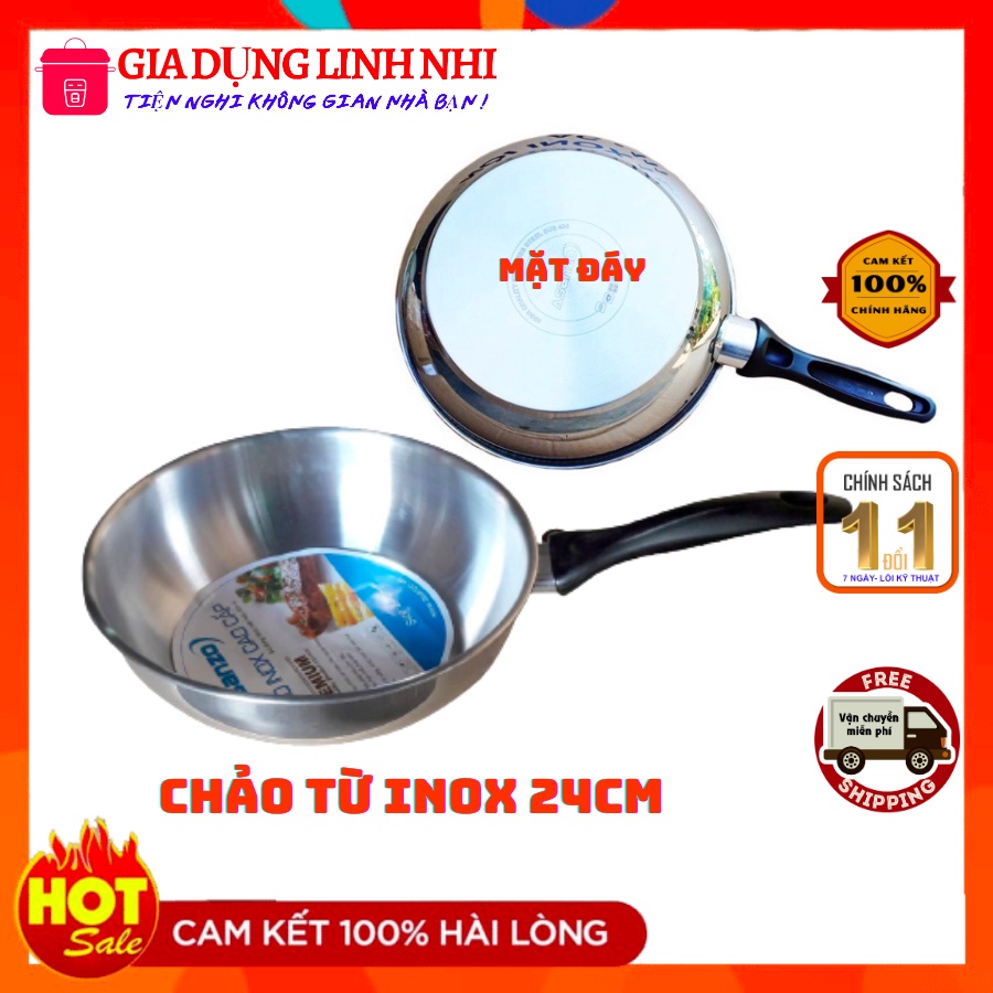 Chảo từ inox 3 đáy cao 24cm Asanzo AC-C24( không nắp)- Gia Dụng Linh Nhi