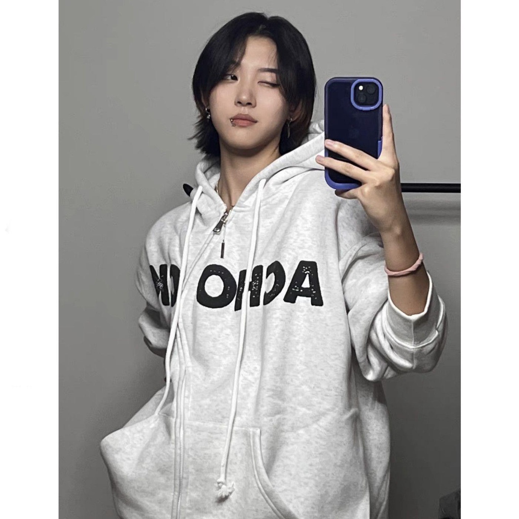 Áo Khoác Hoodie Có Khóa Kéo In Họa Tiết Xốp Phong Cách Harajuku Mới Cho Nữ