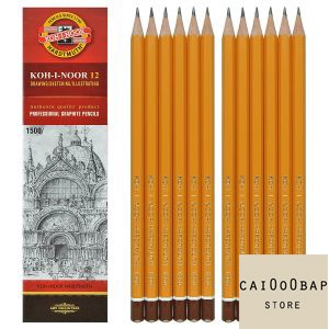 Set 12 cây/hộp bút chì Tiệp Vàng KOH-I-NOOR 1500 Caibapstore Độ cứng 2B, 4B