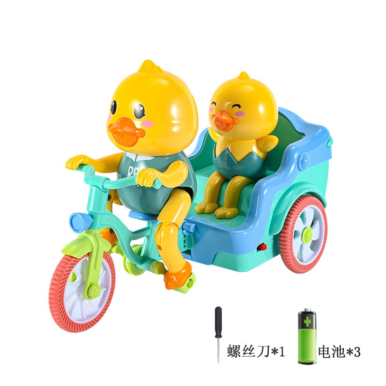 Đồ chơi vịt đạp xe có đàn nhạc vui nhộn bánh xe phát sáng - vịt chạy xe nhựa an toàn cho bé