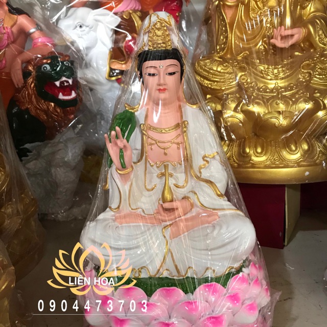 Tượng Quan Âm Bồ Tát ngồi màu trắng cao 30cm - LHQATN989