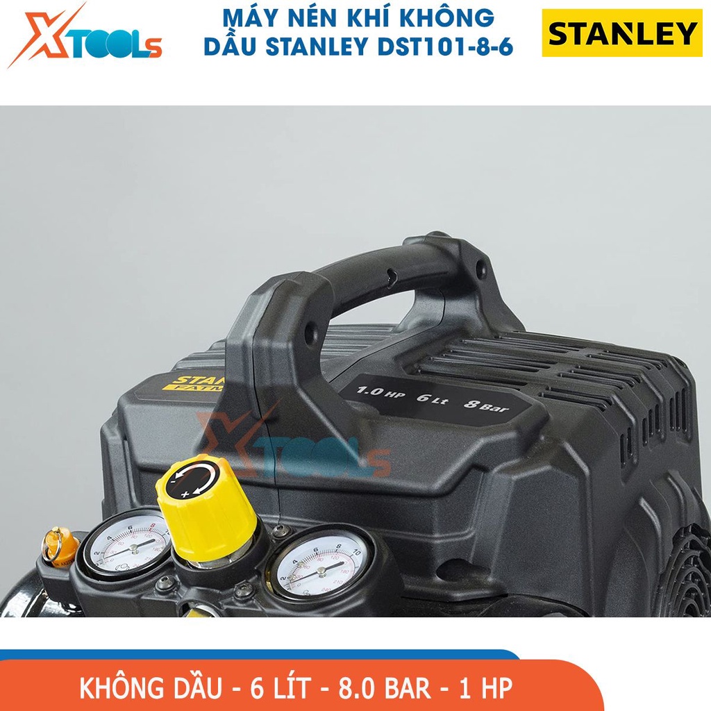 Máy nén khí không dầu 6L STANLEY DST101-8-6, Áp suất: 8 Bar, công suất: Động cơ 1HP, 105L/M [chính hãng][xtools]