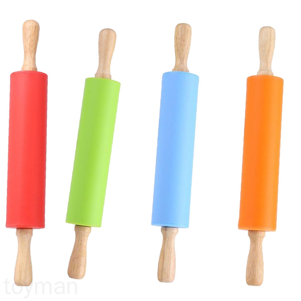 Cây lăn bột làm bánh bằng silicone cán gỗ chống dính