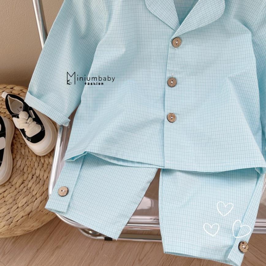 Bộ Pijama kẻ sọc dài tay thu đông cho bé trai/ gái bé gái chất thô cara, quần áo ngủ trẻ em MiniumBaby-SB1319