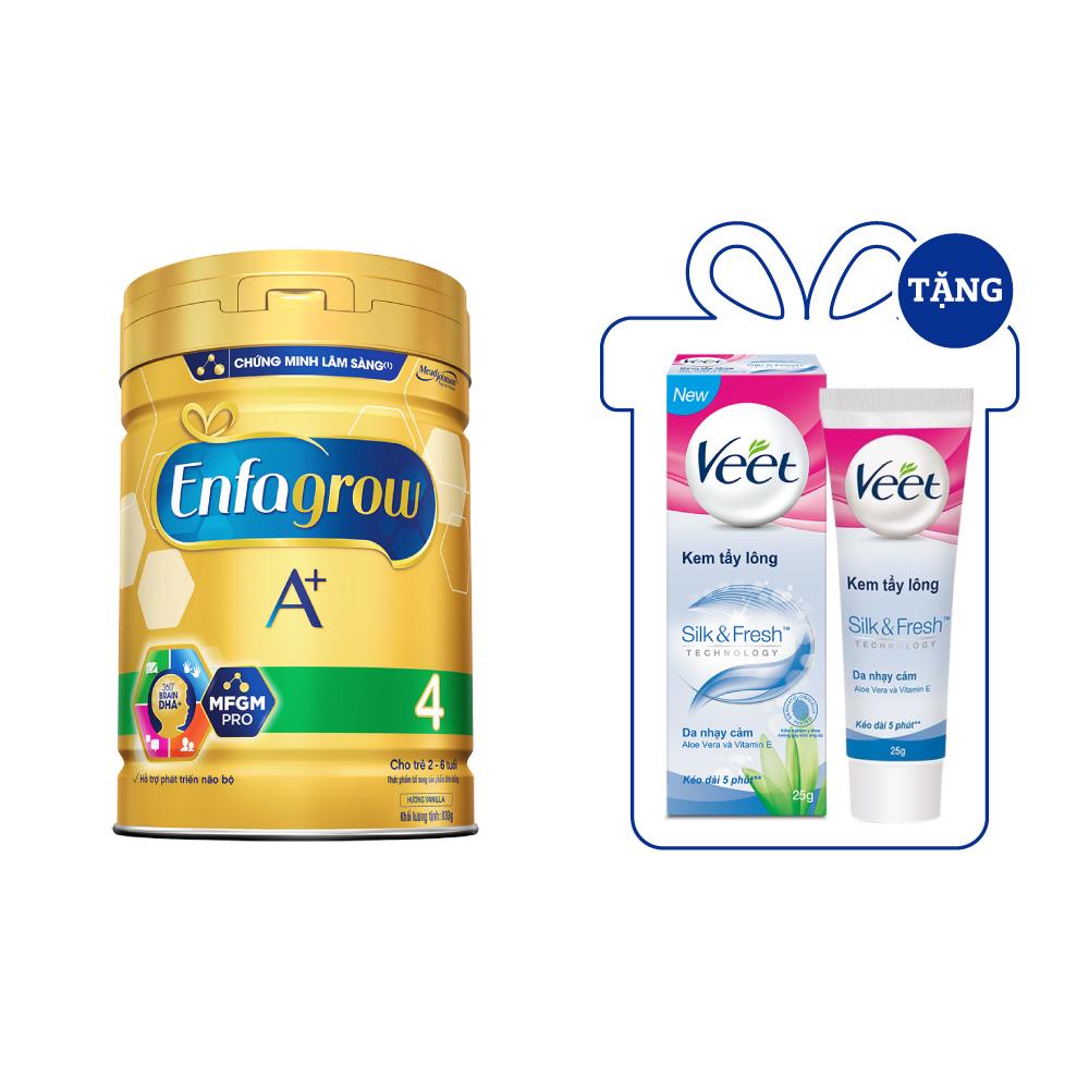 [Tặng Tuýp Kem Tẩy Lông Cho Da Nhạy Cảm Veet 25g] Sữa Bột Enfagrow A+ 4 Với DHA Và MFGM Cho Trẻ Từ 2-6 Tuổi – Lon 830g