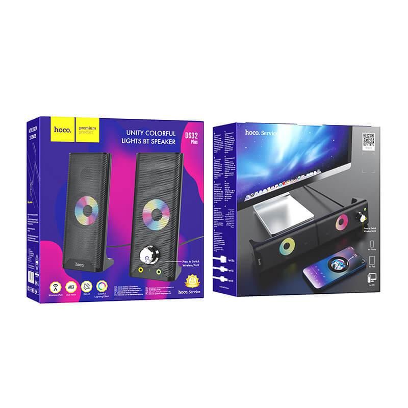 Bộ Loa Hoco DS32 Plus Đèn Led Nhiều Màu Kết Nối Máy Tính/ Laptop/ PC Qua AUX 3.5mm Và USB. Thiết Kế Sang Trọng.