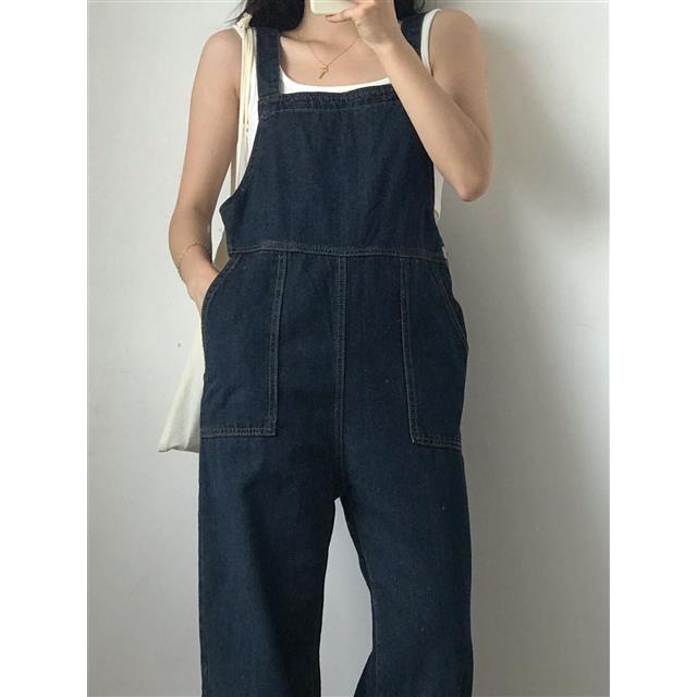 Quần yếm denim ống rộng thời trang Hàn Quốc mới trẻ trung năng động cho nữ