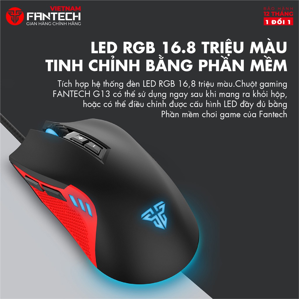 Chuột Gaming Có Dây Fantech X15 PHANTOM 4800DPI LED RGB 16,8 triệu màu 7 phím Macro