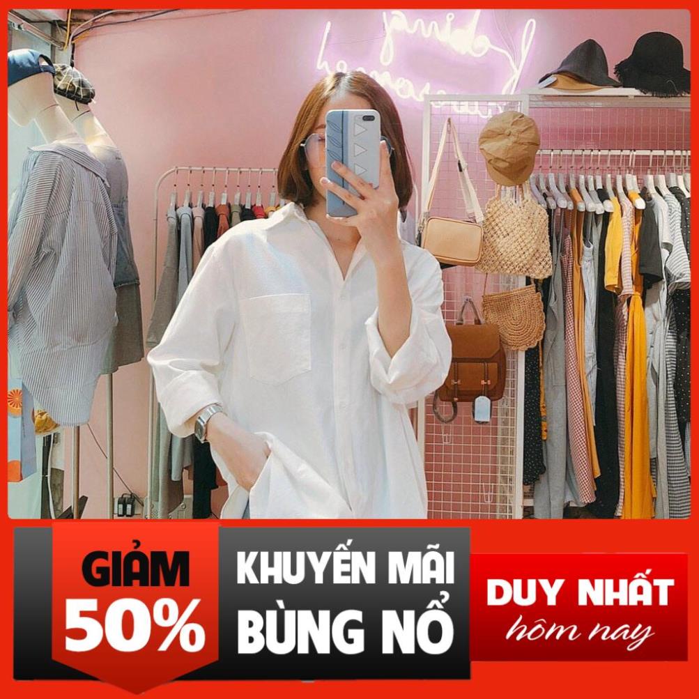 Áo sơ mi trắng 1 túi basic phom rộng unisex thời trang học sinh/ Áo sơ mi nam nữ tay dài cổ bẻ style hàn quốc_ranstore *