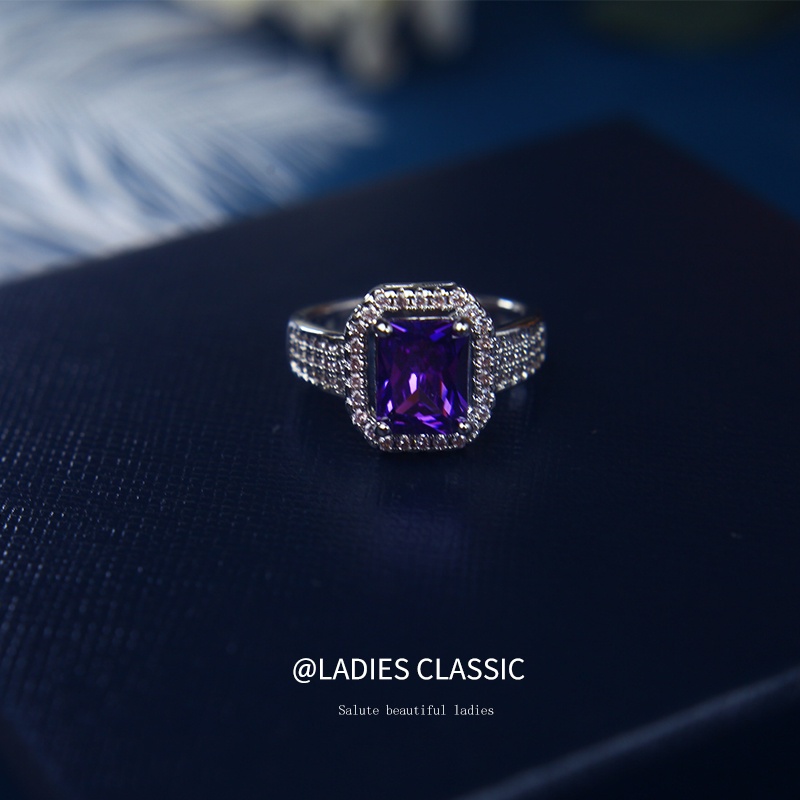 Nhẫn Mặt Vuông Đính Đá Zircon Tinh Xảo Lãng Mạn Cho Nữ