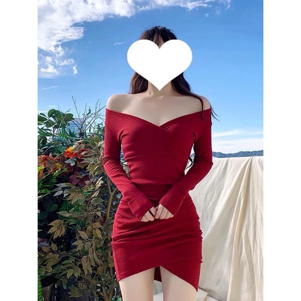 ❤️ ĐẦM BODY ĐỎ CỔ ĐẮP CHÉO TAY DÀI ❤️