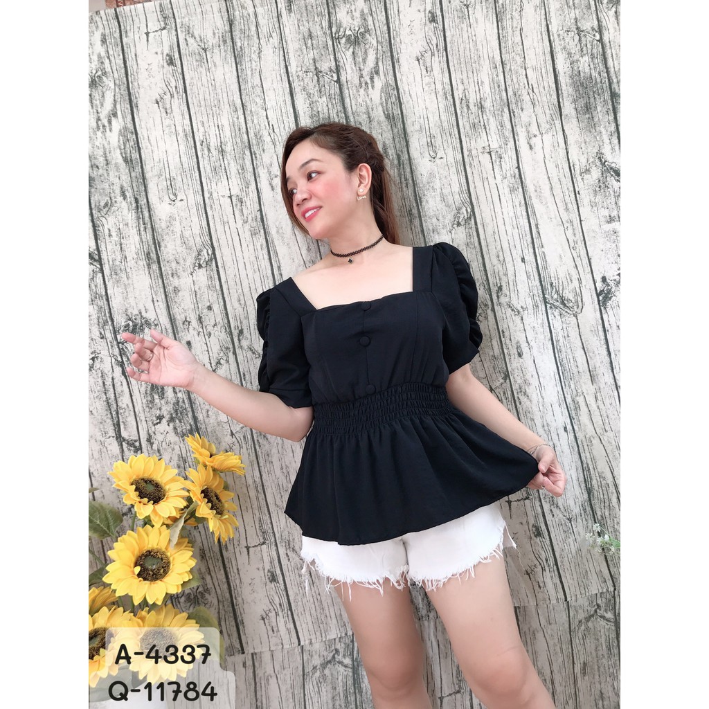 4337 - Đỏ-xl,2x/Đen-2x -  Áo BIG SIZE peplum tay phồng