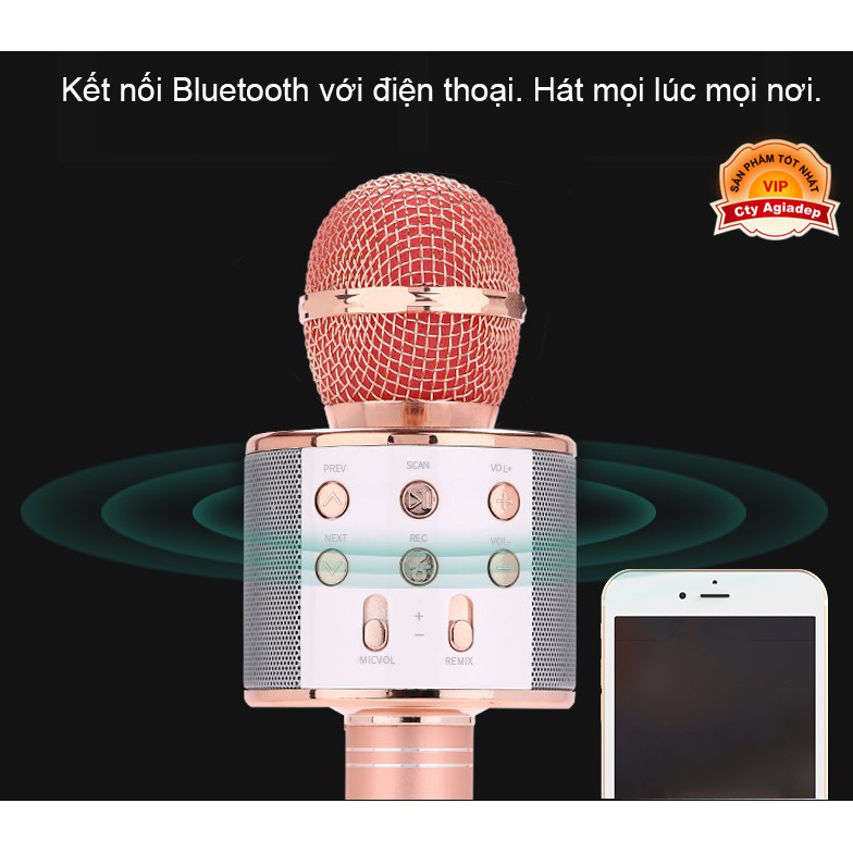 Micro hát Karaoke kiêm Loa Bluetooth - Loại tốt âm thanh chuẩn KTV S8