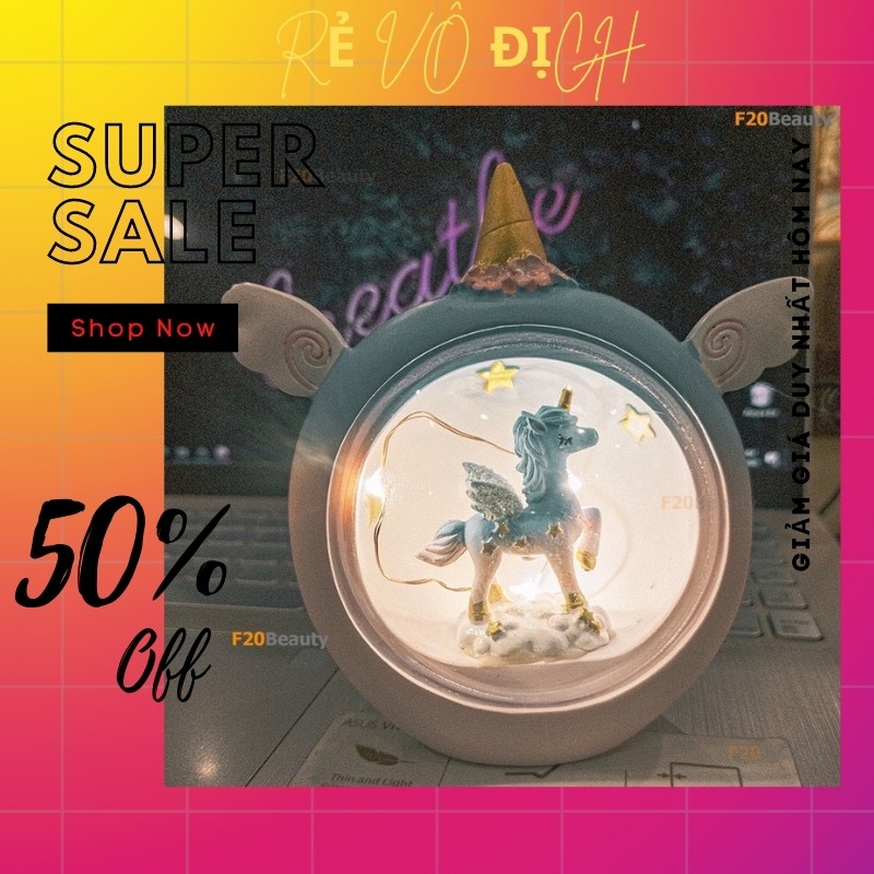 Đèn Led 3D Ngựa một sừng Unicorn màu Pastel cực Chill bằng Nhựa Composite - F20Beauty - Quà Tặng Lưu Niệm, Quà Sinh Nhật