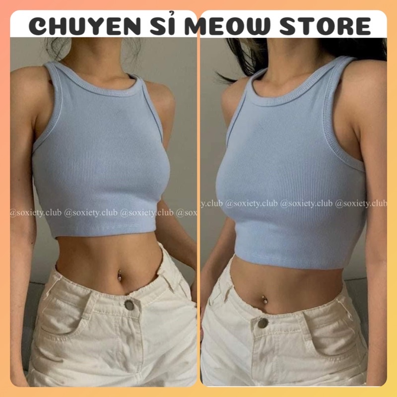Áo Ba lỗ cổ tròn croptop màu basic chất gân dày tôn dáng mặc hè