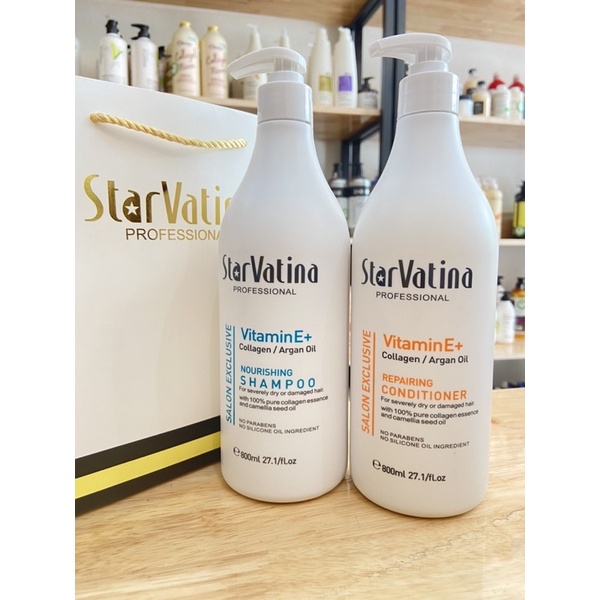 BỘ DẦU GỘI DẦU XẢ DƯỠNG SINH STARVATINA VITAMIN E SIÊU TÁI TẠO cấu trúc tóc – siêu mềm mượt, không bết gàu