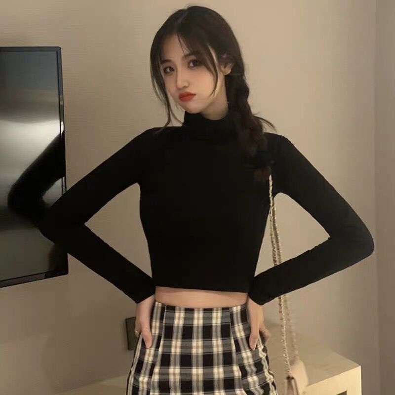 Áo thun COZOK tay dài cổ cao màu trơn hợp thời trang