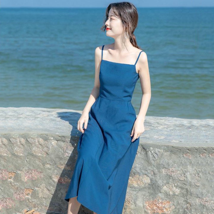 Đầm Hai Dây Dáng Dài Qua Gối Phong Cách Phương Tây Thời Trang Mùa Hè 2022 Cho Người Béo 100Kg