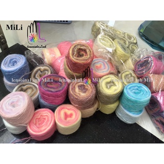  Len mohair loang cầu vồng cuộn 100g sợi to đan móc 