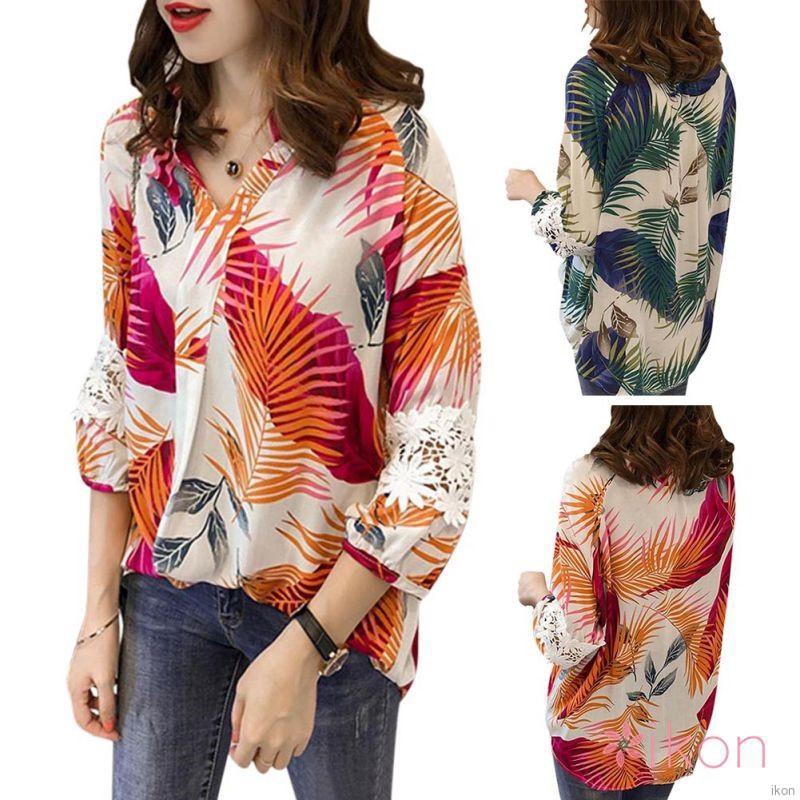 Áo kiểu phối ren in họa tiết thời trang dành cho nữ