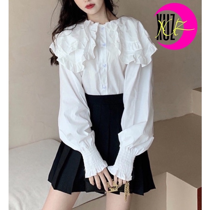 A1 Áo Sơmi Cổ Bèo Tay Phồng Tiểu Thư Tay Bo Chun