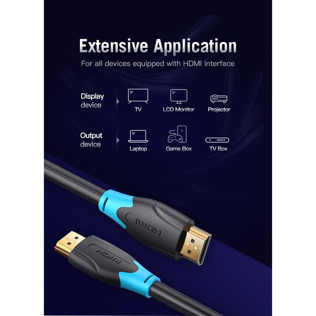 Cáp HDMI 2.0 Vention Mạ vàng - Hỗ trợ 4K/60Hz, 18Gbps + Âm thanh + Ethernet - Loại tròn & loại dẹt