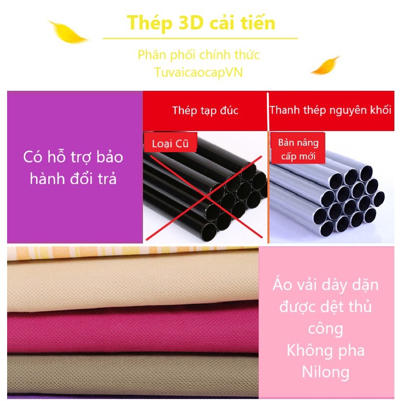 tủ vải đựng quần áo khung thép inox 1 buồng 3D vải cotton cao cấp tiện lợi