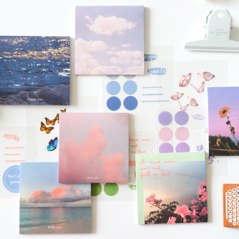 Note Post-it Phong cảnh landscapes dán được 90 tờ kèm sticker Be Tiny Stationery