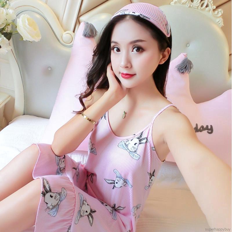 Đầm ngủ dây hoạ tiết hoạt hình thiết kế dáng rộng thoải mái