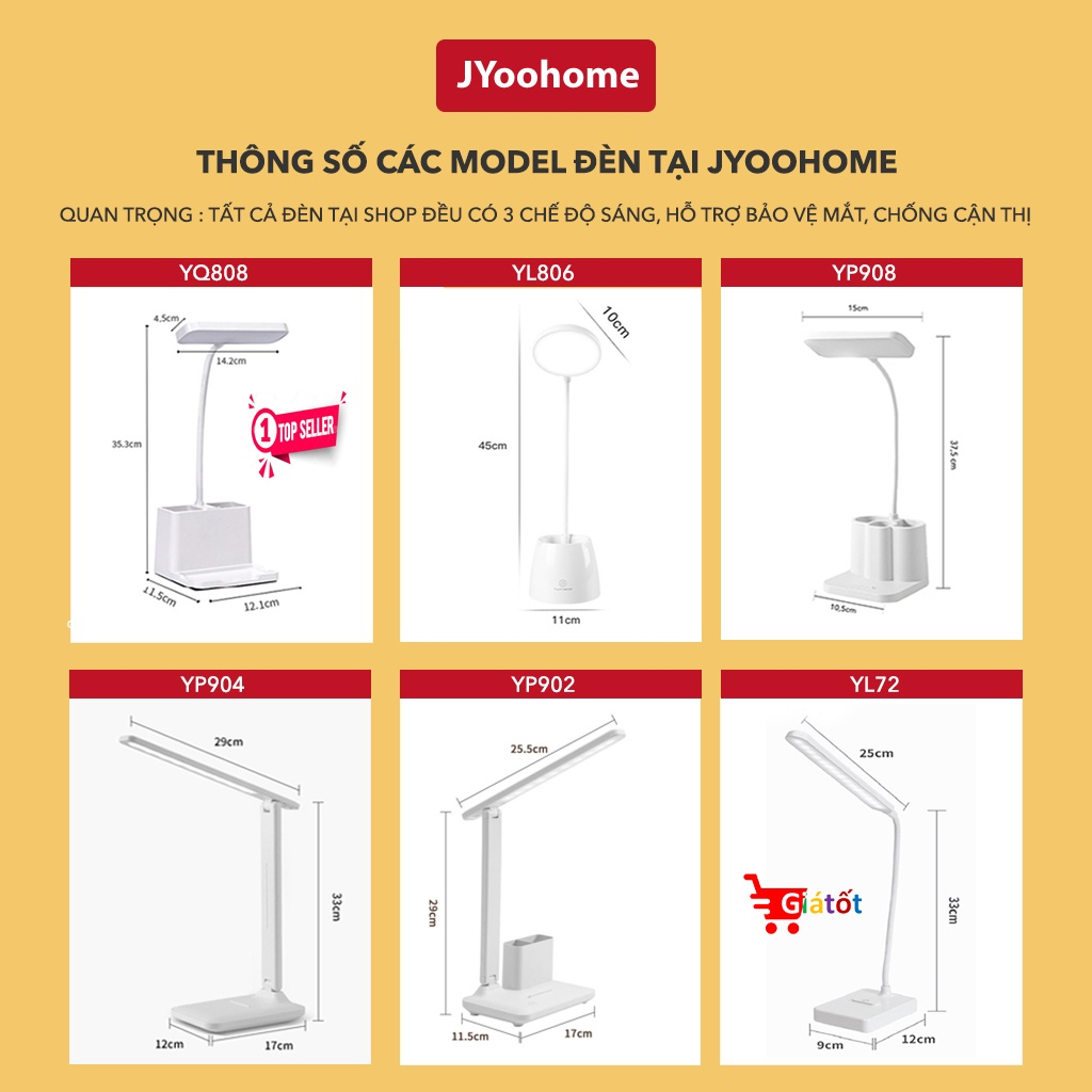 Đèn Học Để Bàn JYoohome Bóng LED Chống Cận Thị Pin Tích Điện 3 Màu Ánh Sáng Đọc Sách Làm Việc