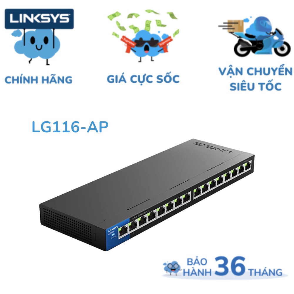 Thiết Bị Chia Mạng Linksys Switch LGS116-AP Unmanaged 16-Port Business Gigabit