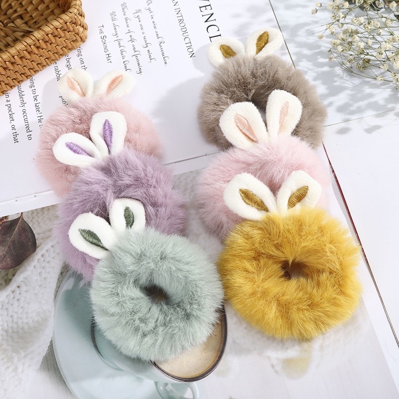 Dây cột tóc cao su đính tai thỏ nhung dễ thương cho nữ