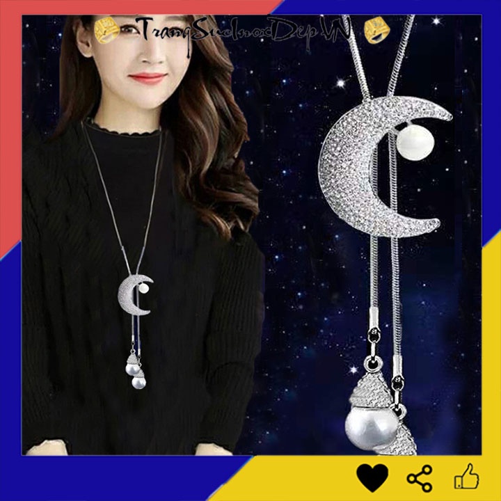 Dây chuyền nữ phong cách áo len rớt mặt trăng sáng đẹp, quyến rũ dễ phối đồ