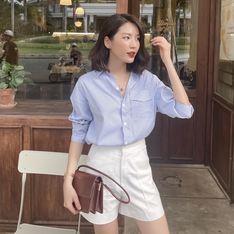 Sơmi sọc xanh tay dài Ellyclothing