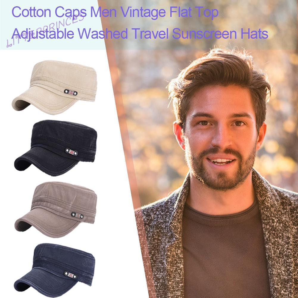 Litterprinces Cotton Caps Men Vintage Flat Top Adjustable Washed Travel Sunscreen Hats