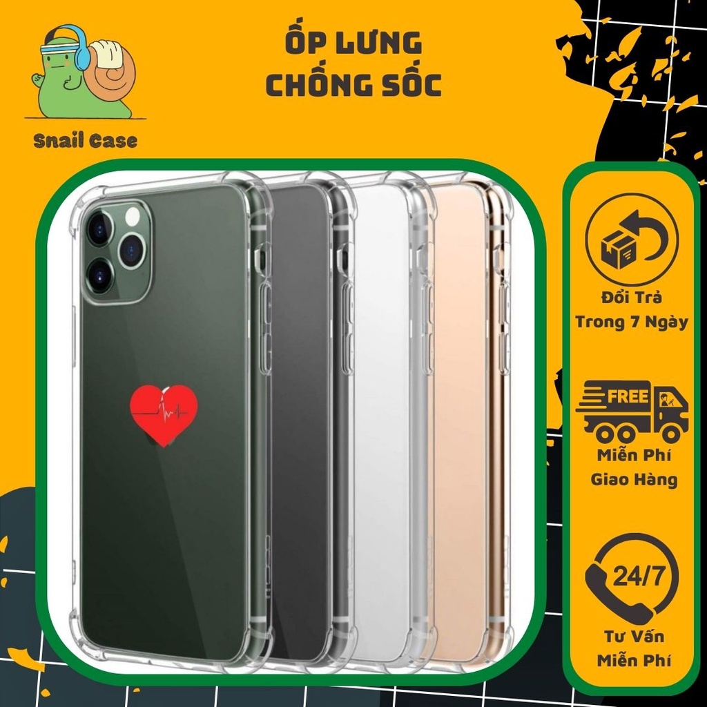Ốp Lưng Iphone Viền Vuông Chống Sốc Bảo Vệ bo Camera Trong Suốt Dày 7 8 Plus X Xr Xs11 12 13 Pro Max
