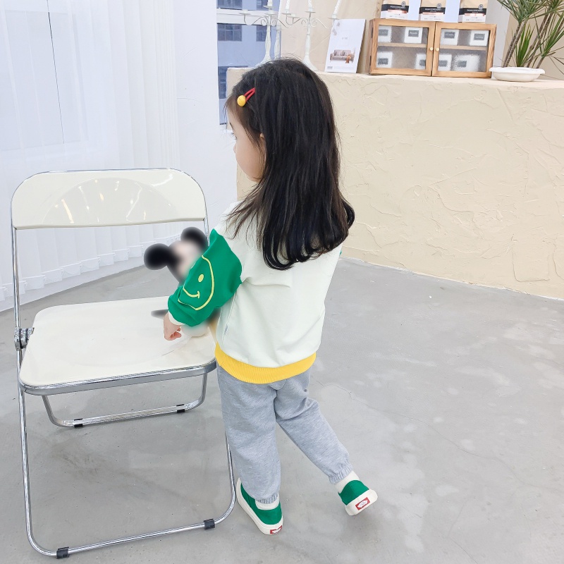 Bộ Đồ Thể Thao Hai Mảnh Áo Sweater Tay Dài In Hình Mặt Cười Màu Sắc Thời Trang Hàn Quốc Dành Cho Bé Gái
