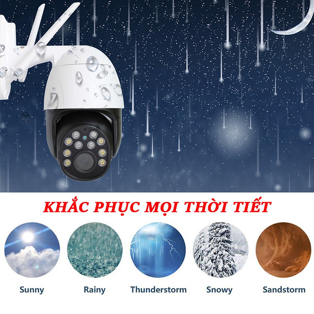 Camera IP Wifi Ngoài trời Yoosee GW-D10s PTZ 2 Râu FullHD 1080P 6 LED trợ sáng, 4 LED hồng ngoại, xoay 355 độ (Trắng)