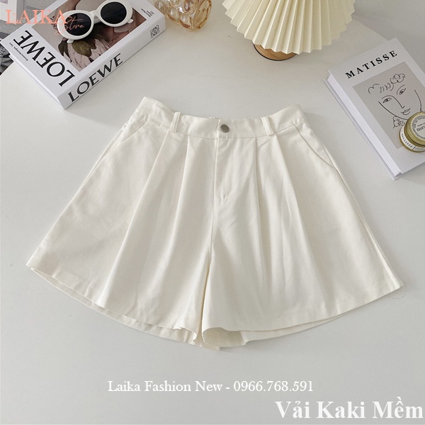 Quần đùi nữ mặc nhà vải Kaki mềm co giãn cúc cài khóa kéo thật lưng chun dáng quần short nữ ống rộng đi biển ngủ tập gym