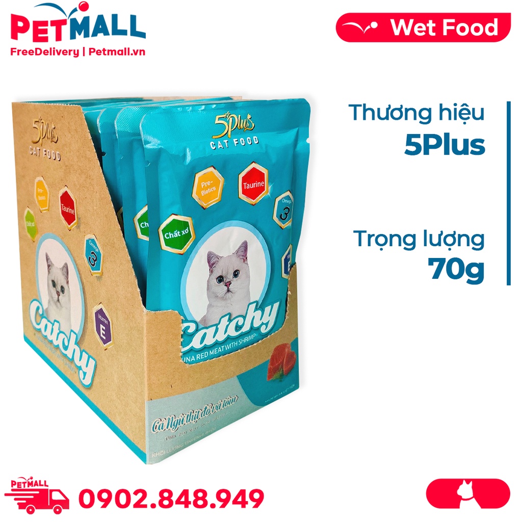 Pate mèo 5Plus Catchy Tuna Red Meat with Shrimp in Jelly 70g